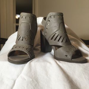 Taupe Chunky Heels with Studs